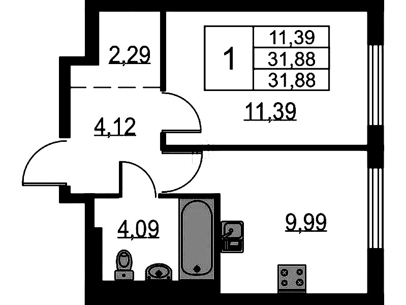 1-комнатная квартира 31.88 м², 1/15 эт., ЖК «Невская Долина»